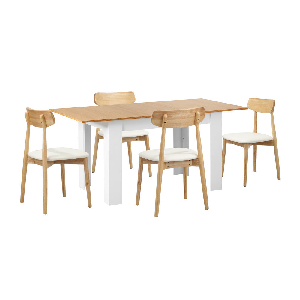 Oikiture 160cm Extendable Dining Table with 4x Dining Chairs PU Leather White-Dining Set-PEROZ Accessories