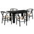 Oikiture 160cm Extendable Dining Table with 4x Hans Wegner Dining Chairs Black-Dining Set-PEROZ Accessories