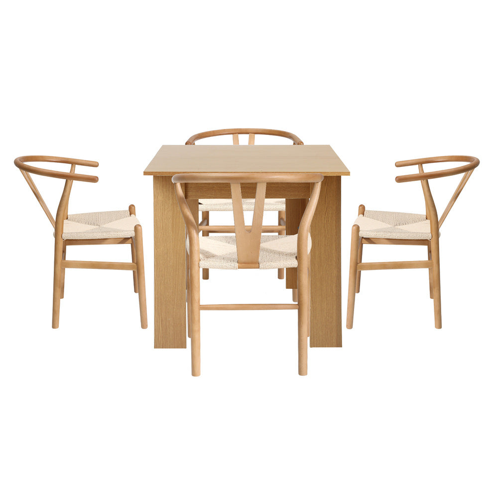 Oikiture 160cm Extendable Dining Table with 4x Hans Wegner Dining Chairs Natural-Dining Set-PEROZ Accessories