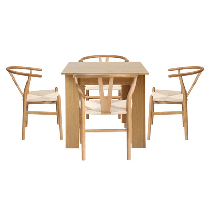 Oikiture 160cm Extendable Dining Table with 4x Hans Wegner Dining Chairs Natural-Dining Set-PEROZ Accessories