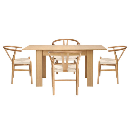 Oikiture 160cm Extendable Dining Table with 4x Hans Wegner Dining Chairs Natural-Dining Set-PEROZ Accessories