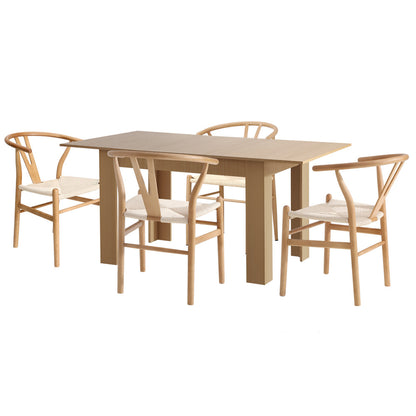Oikiture 160cm Extendable Dining Table with 4x Hans Wegner Dining Chairs Natural-Dining Set-PEROZ Accessories