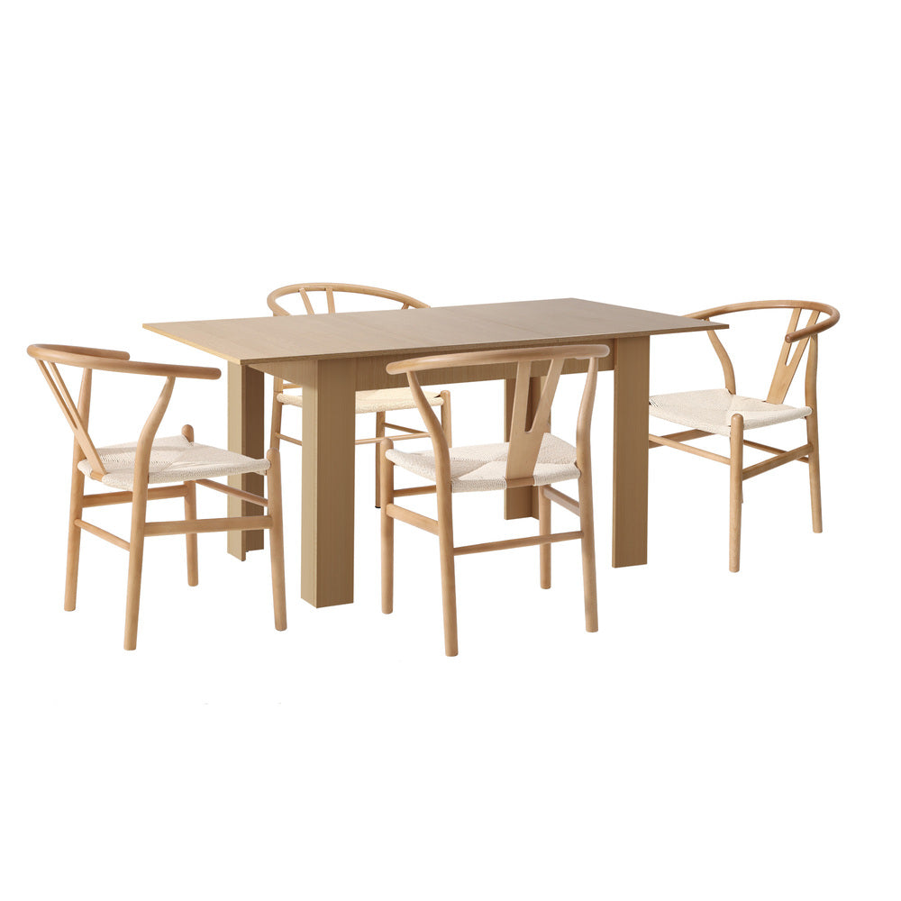 Oikiture 160cm Extendable Dining Table with 4x Hans Wegner Dining Chairs Natural-Dining Set-PEROZ Accessories