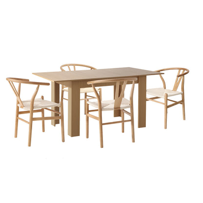 Oikiture 160cm Extendable Dining Table with 4x Hans Wegner Dining Chairs Natural-Dining Set-PEROZ Accessories