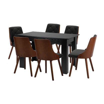 Oikiture 160cm Extendable Dining Table with 6PCS Chairs PU Leather-Dining Set-PEROZ Accessories