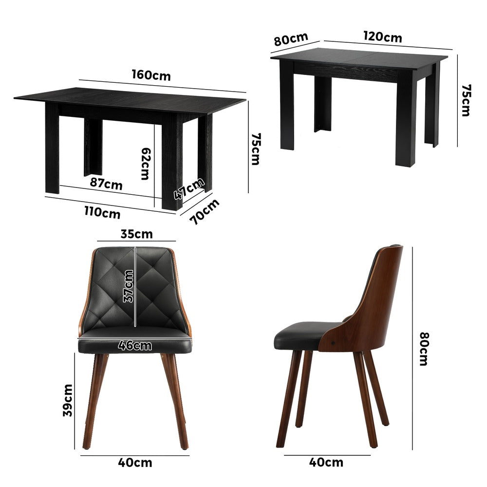 Oikiture 160cm Extendable Dining Table with 6PCS Chairs PU Leather-Dining Set-PEROZ Accessories