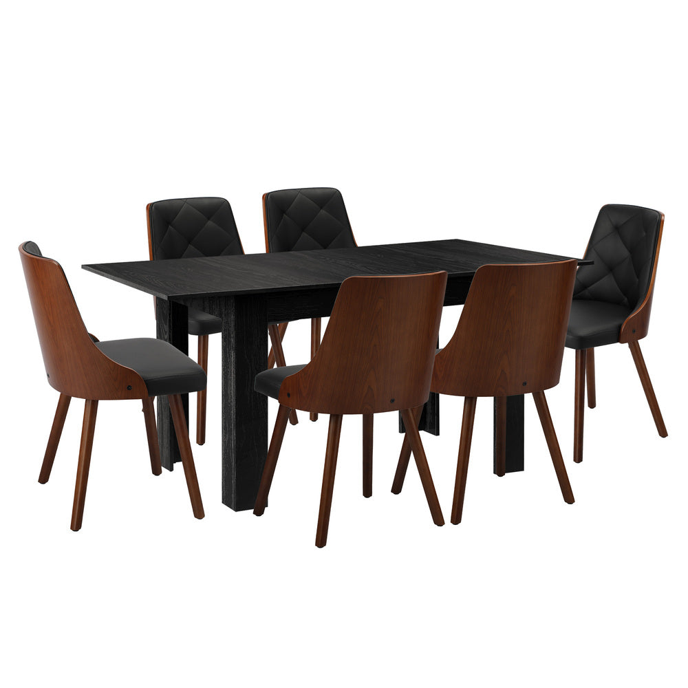 Oikiture 160cm Extendable Dining Table with 6PCS Chairs PU Leather-Dining Set-PEROZ Accessories