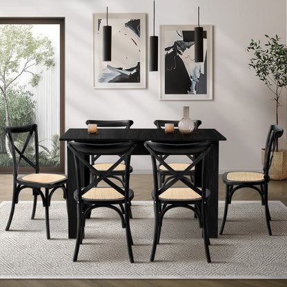Oikiture 160cm Extendable Dining Table with 6PCS Dining Chairs Geometric Black-Dining Set-PEROZ Accessories