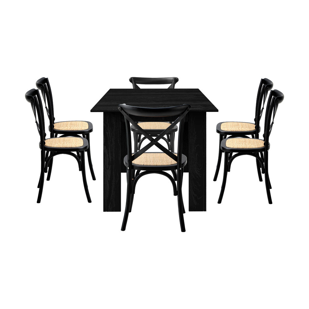 Oikiture 160cm Extendable Dining Table with 6PCS Dining Chairs Geometric Black-Dining Set-PEROZ Accessories