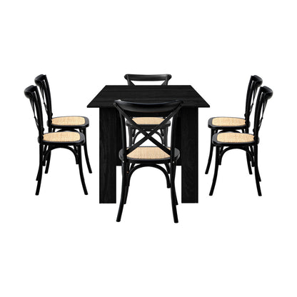 Oikiture 160cm Extendable Dining Table with 6PCS Dining Chairs Geometric Black-Dining Set-PEROZ Accessories
