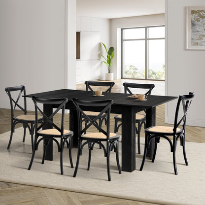 Oikiture 160cm Extendable Dining Table with 6PCS Dining Chairs Geometric Black-Dining Set-PEROZ Accessories