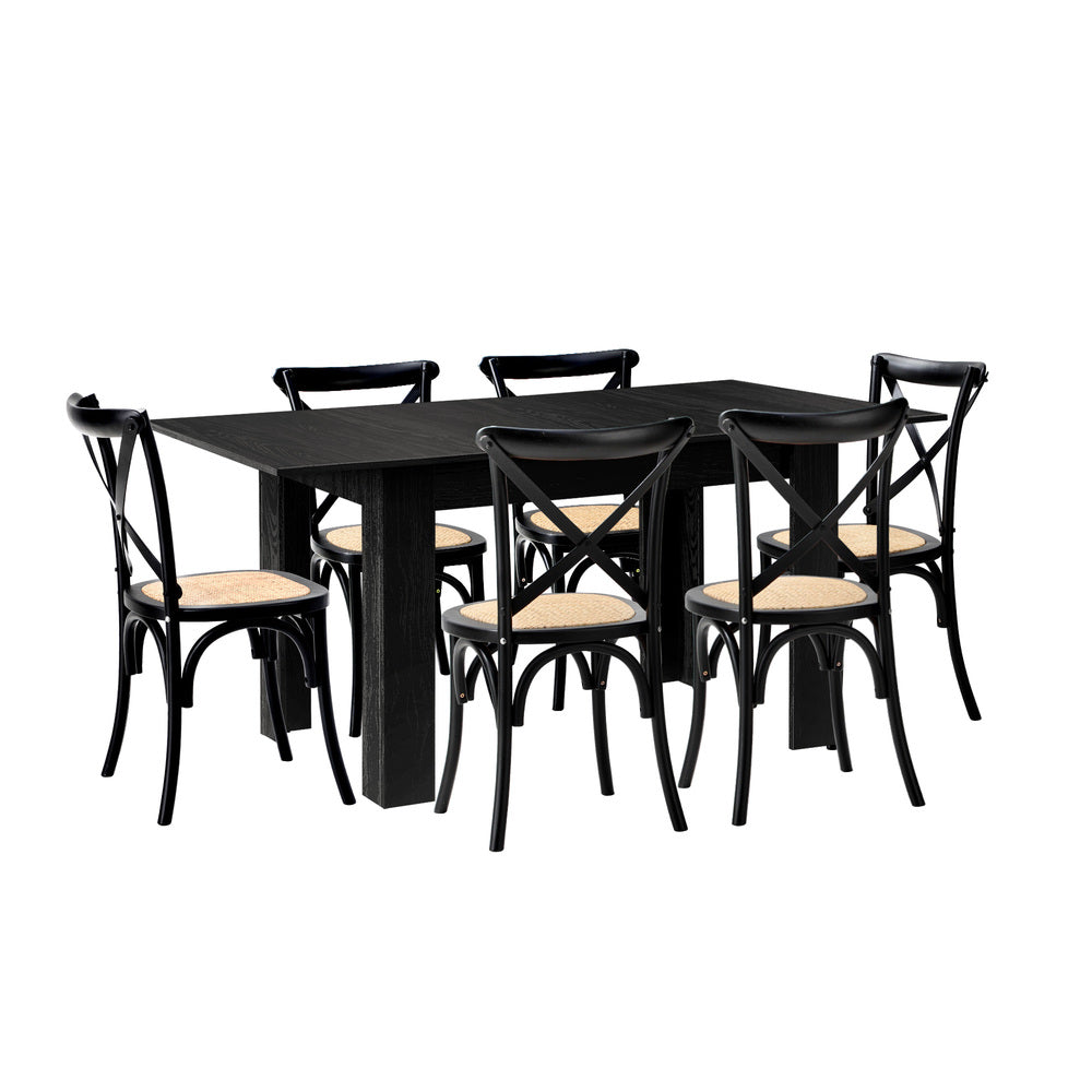 Oikiture 160cm Extendable Dining Table with 6PCS Dining Chairs Geometric Black-Dining Set-PEROZ Accessories