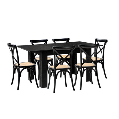 Oikiture 160cm Extendable Dining Table with 6PCS Dining Chairs Geometric Black-Dining Set-PEROZ Accessories