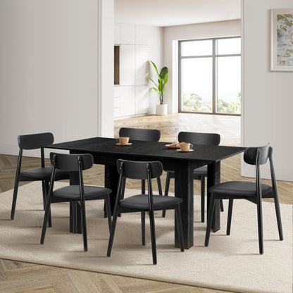 Oikiture 160cm Extendable Dining Table with 6x Dining Chairs PU Leather Black-Dining Sets-PEROZ Accessories