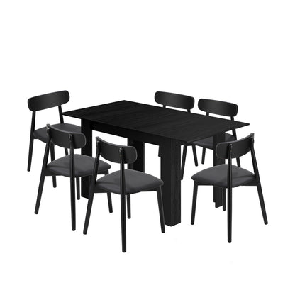 Oikiture 160cm Extendable Dining Table with 6x Dining Chairs PU Leather Black-Dining Sets-PEROZ Accessories