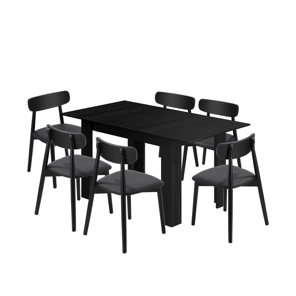 Oikiture 160cm Extendable Dining Table with 6x Dining Chairs PU Leather Black-Dining Sets-PEROZ Accessories