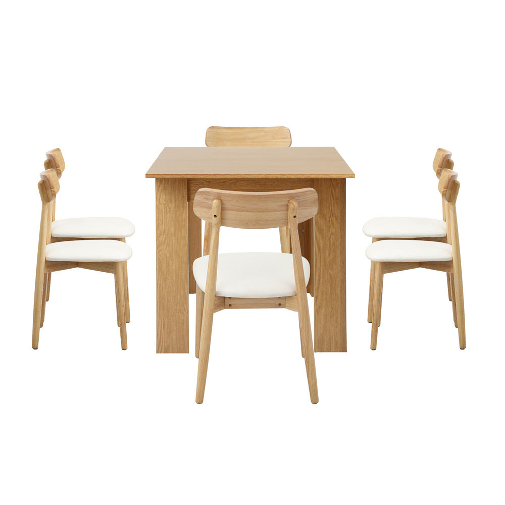 Oikiture 160cm Extendable Dining Table with 6x Dining Chairs PU Leather Natural-Dining Set-PEROZ Accessories