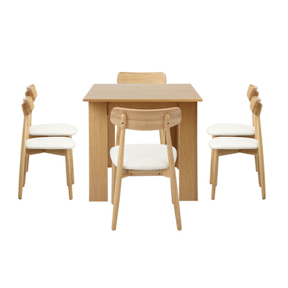 Oikiture 160cm Extendable Dining Table with 6x Dining Chairs PU Leather Natural-Dining Set-PEROZ Accessories