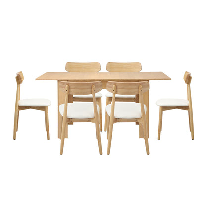 Oikiture 160cm Extendable Dining Table with 6x Dining Chairs PU Leather Natural-Dining Set-PEROZ Accessories