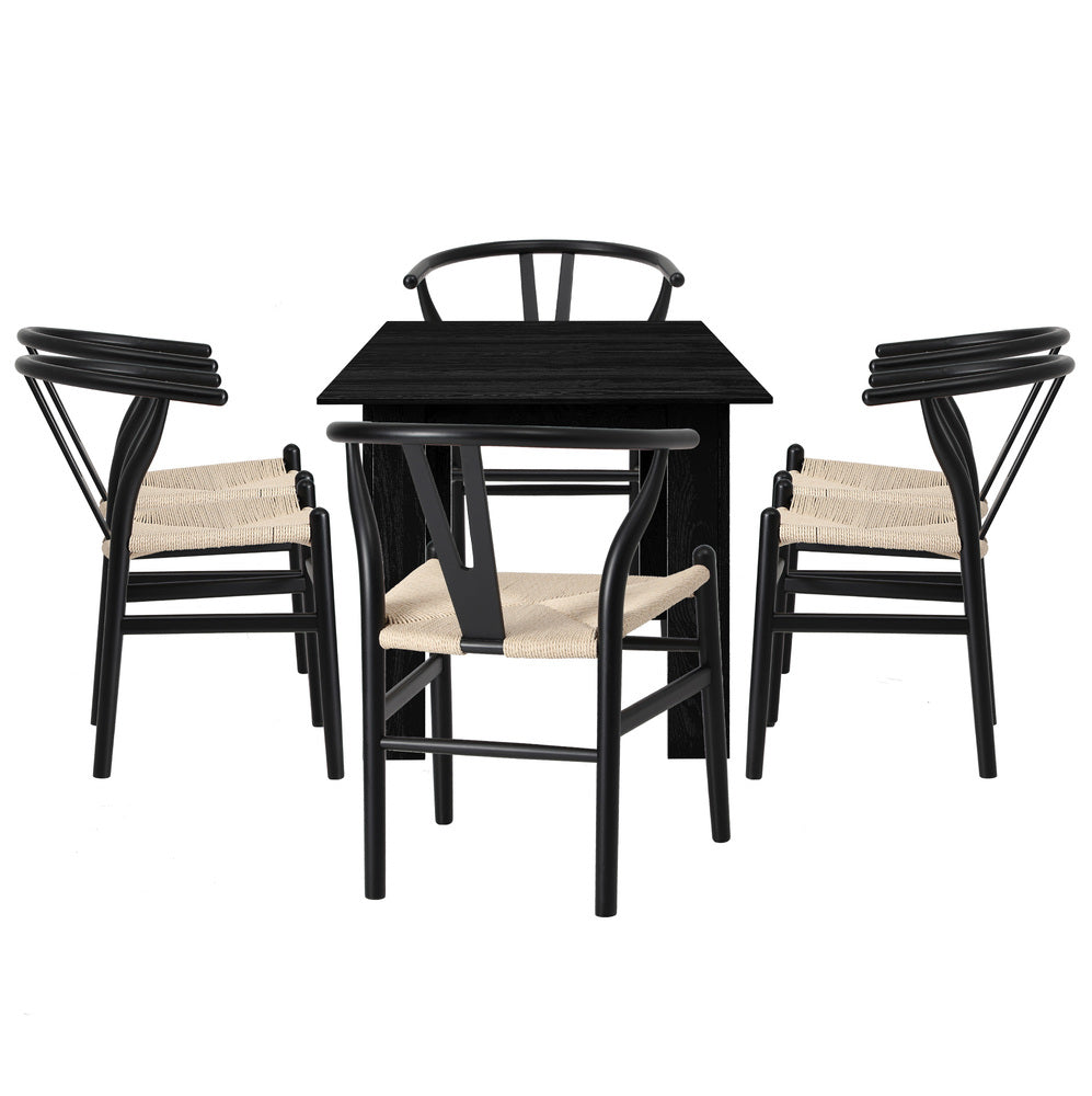 Oikiture 160cm Extendable Dining Table with 6x Hans Wegner Dining Chairs Black-Dining Set-PEROZ Accessories