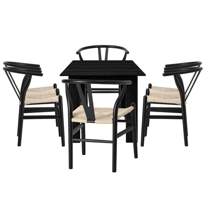 Oikiture 160cm Extendable Dining Table with 6x Hans Wegner Dining Chairs Black-Dining Set-PEROZ Accessories