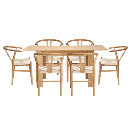 Oikiture 160cm Extendable Dining Table with 6x Hans Wegner Dining Chairs Natural-Dining Set-PEROZ Accessories