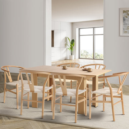 Oikiture 160cm Extendable Dining Table with 6x Hans Wegner Dining Chairs Natural-Dining Set-PEROZ Accessories