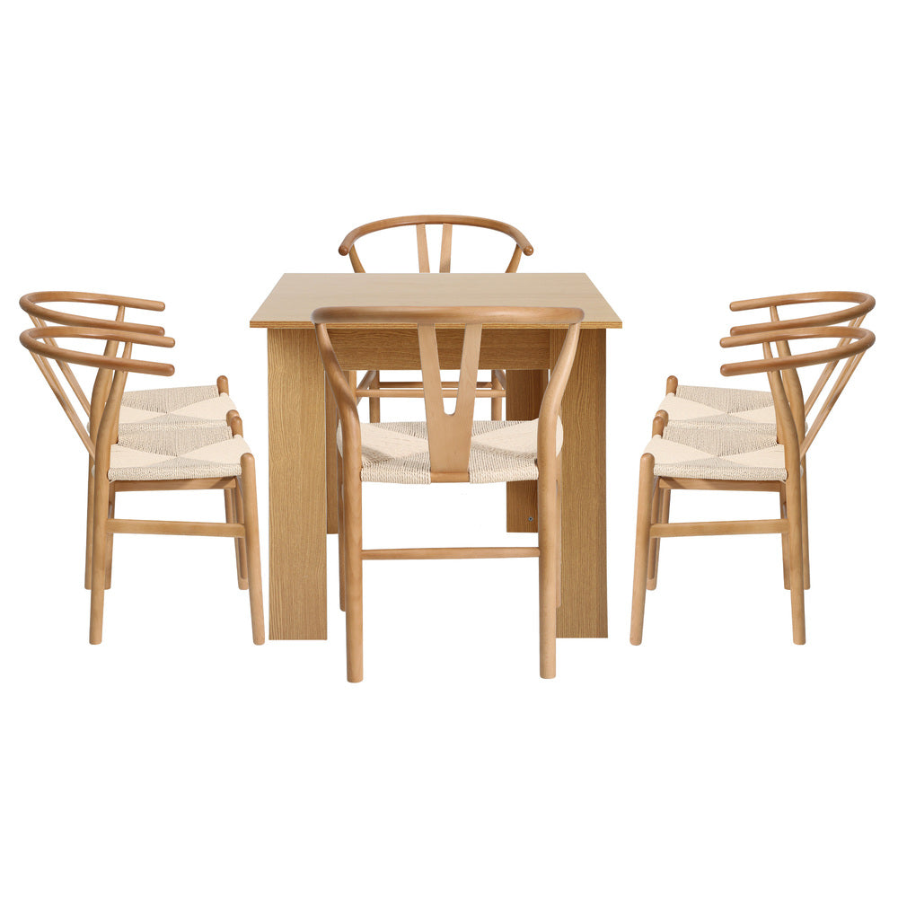Oikiture 160cm Extendable Dining Table with 6x Hans Wegner Dining Chairs Natural-Dining Set-PEROZ Accessories