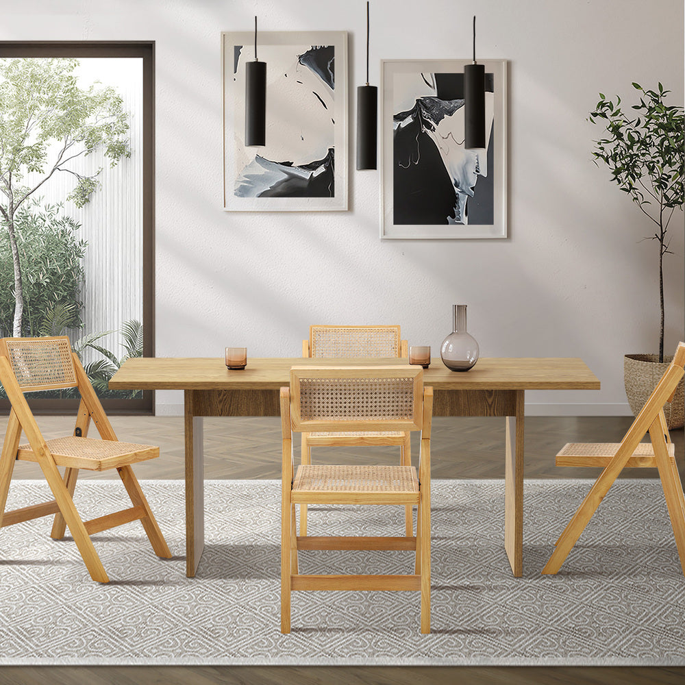 Oikiture 180cm Rectangular Dining Table with 4PCS Dining Chairs Foldable Natural-Dining Sets-PEROZ Accessories