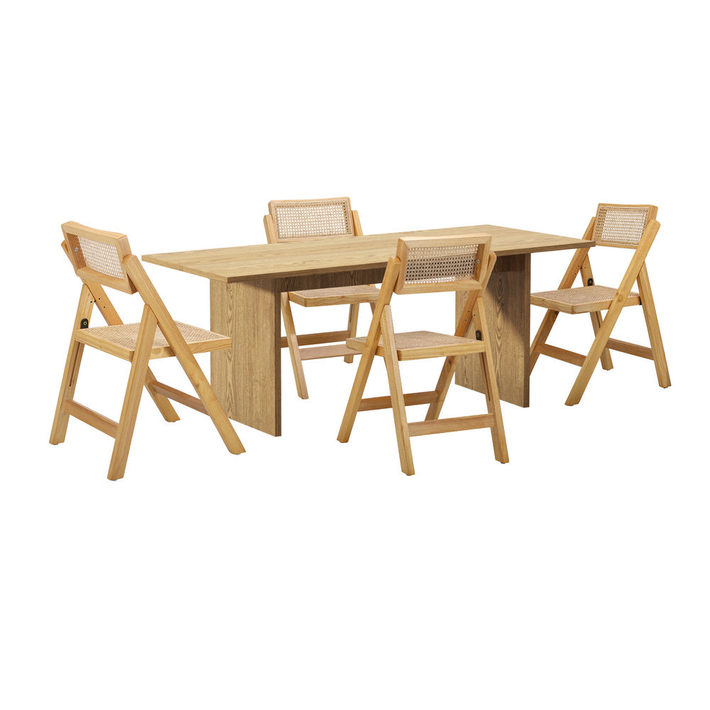 Oikiture 180cm Rectangular Dining Table with 4PCS Dining Chairs Foldable Natural-Dining Sets-PEROZ Accessories