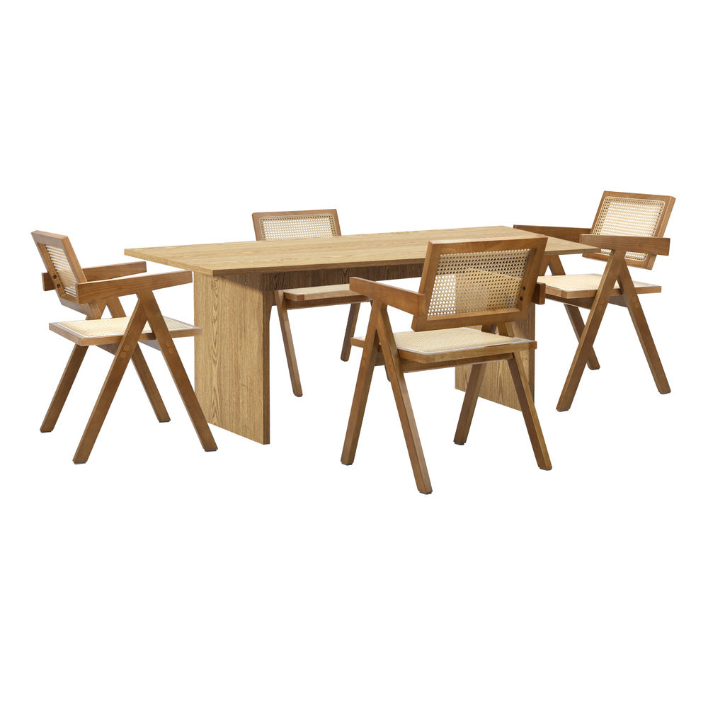 Oikiture 180cm Rectangular Dining Table with 4PCS Dining Chairs Wooden Walnut-Dining Sets-PEROZ Accessories