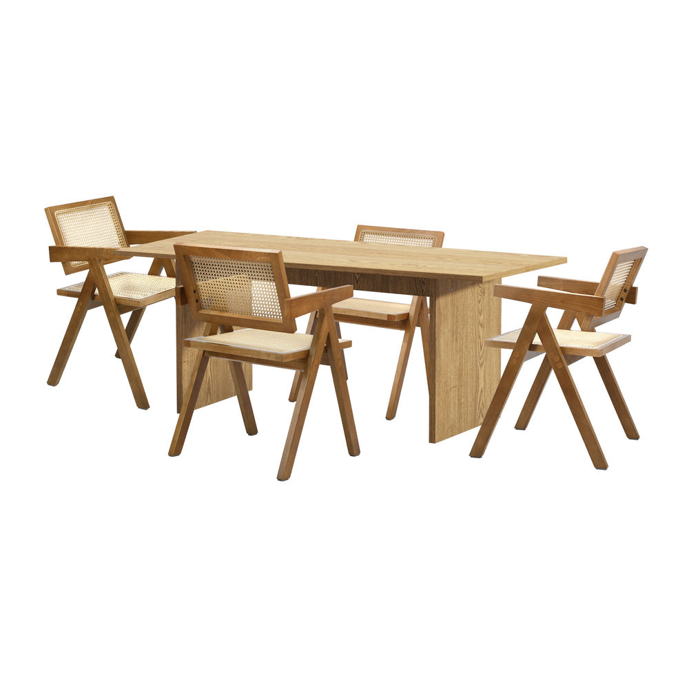 Oikiture 180cm Rectangular Dining Table with 4PCS Dining Chairs Wooden Walnut-Dining Sets-PEROZ Accessories