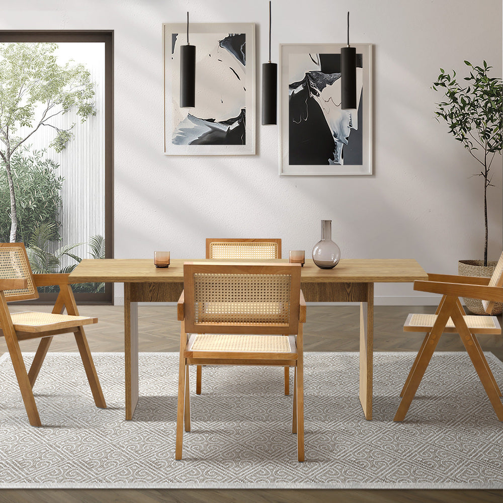 Oikiture 180cm Rectangular Dining Table with 4PCS Dining Chairs Wooden Walnut-Dining Sets-PEROZ Accessories