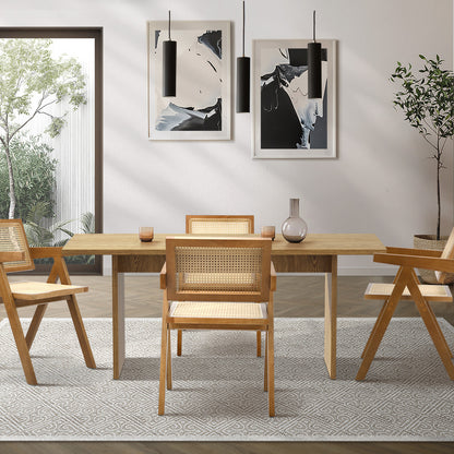 Oikiture 180cm Rectangular Dining Table with 4PCS Dining Chairs Wooden Walnut-Dining Sets-PEROZ Accessories