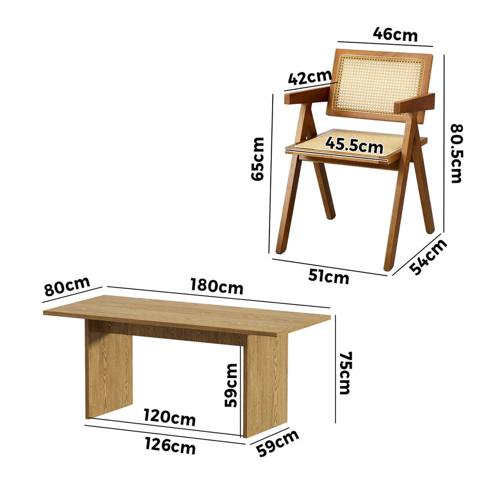 Oikiture 180cm Rectangular Dining Table with 4PCS Dining Chairs Wooden Walnut-Dining Sets-PEROZ Accessories