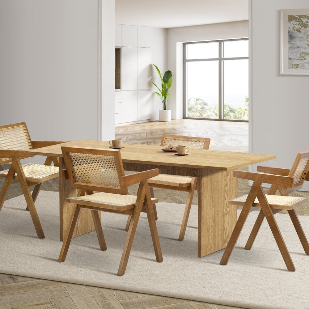 Oikiture 180cm Rectangular Dining Table with 4PCS Dining Chairs Wooden Walnut-Dining Sets-PEROZ Accessories