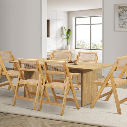 Oikiture 180cm Rectangular Dining Table with 6PCS Dining Chairs Foldable Natural-Dining Sets-PEROZ Accessories
