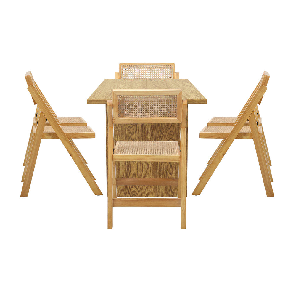 Oikiture 180cm Rectangular Dining Table with 6PCS Dining Chairs Foldable Natural-Dining Sets-PEROZ Accessories