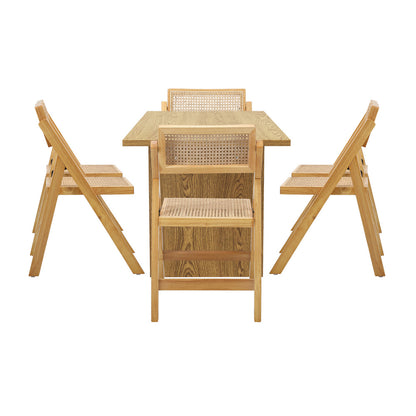 Oikiture 180cm Rectangular Dining Table with 6PCS Dining Chairs Foldable Natural-Dining Sets-PEROZ Accessories