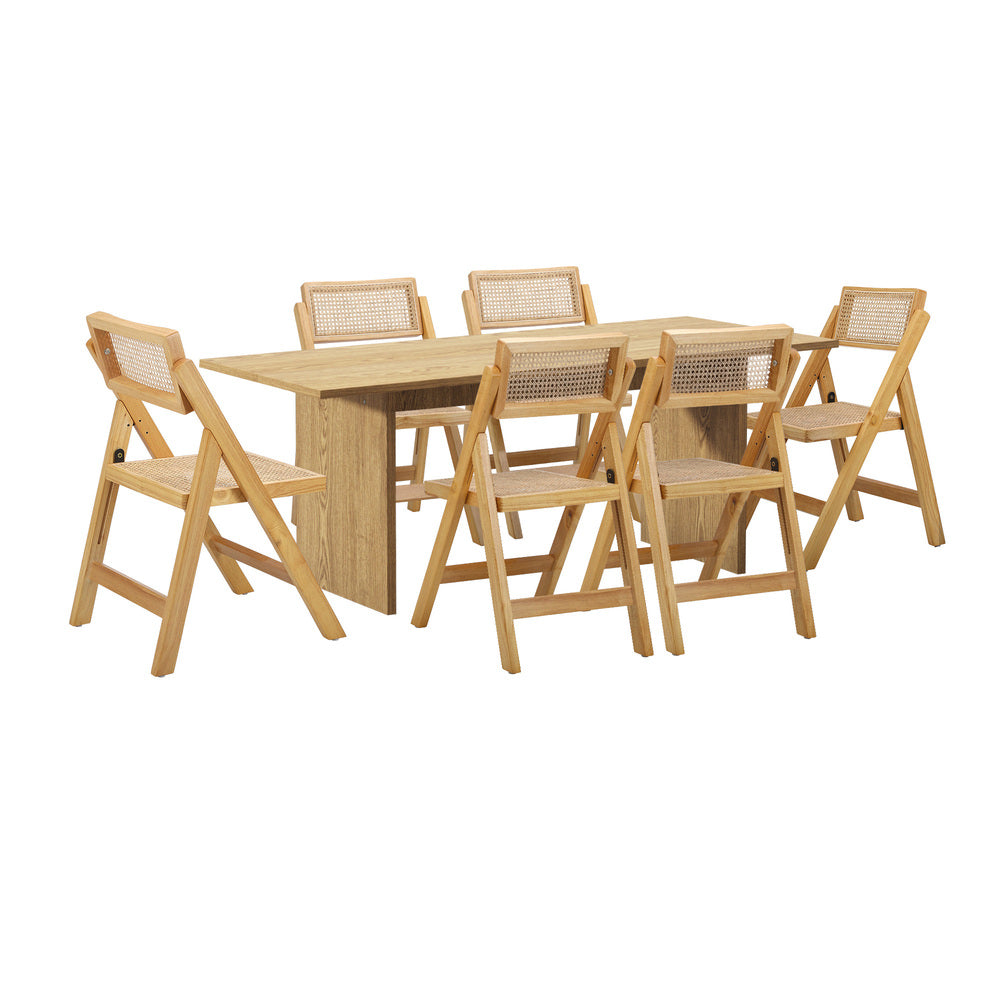 Oikiture 180cm Rectangular Dining Table with 6PCS Dining Chairs Foldable Natural-Dining Sets-PEROZ Accessories