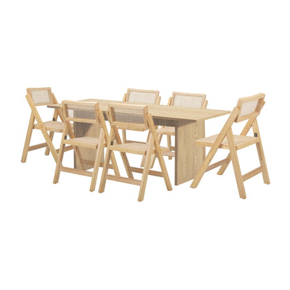 Oikiture 180cm Rectangular Dining Table with 6PCS Dining Chairs Foldable Natural-Dining Sets-PEROZ Accessories