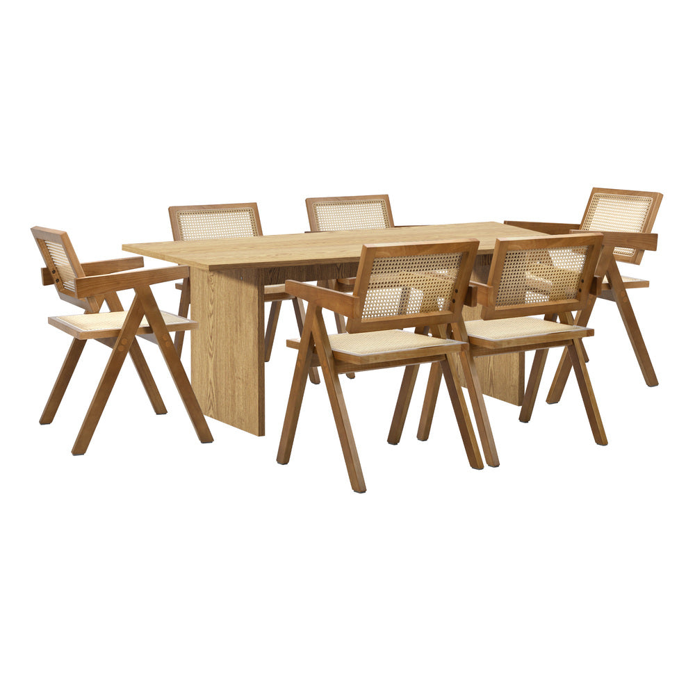 Oikiture 180cm Rectangular Dining Table with 6PCS Dining Chairs Wooden Walnut-Dining Sets-PEROZ Accessories