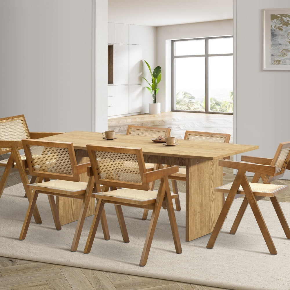 Oikiture 180cm Rectangular Dining Table with 6PCS Dining Chairs Wooden Walnut-Dining Sets-PEROZ Accessories
