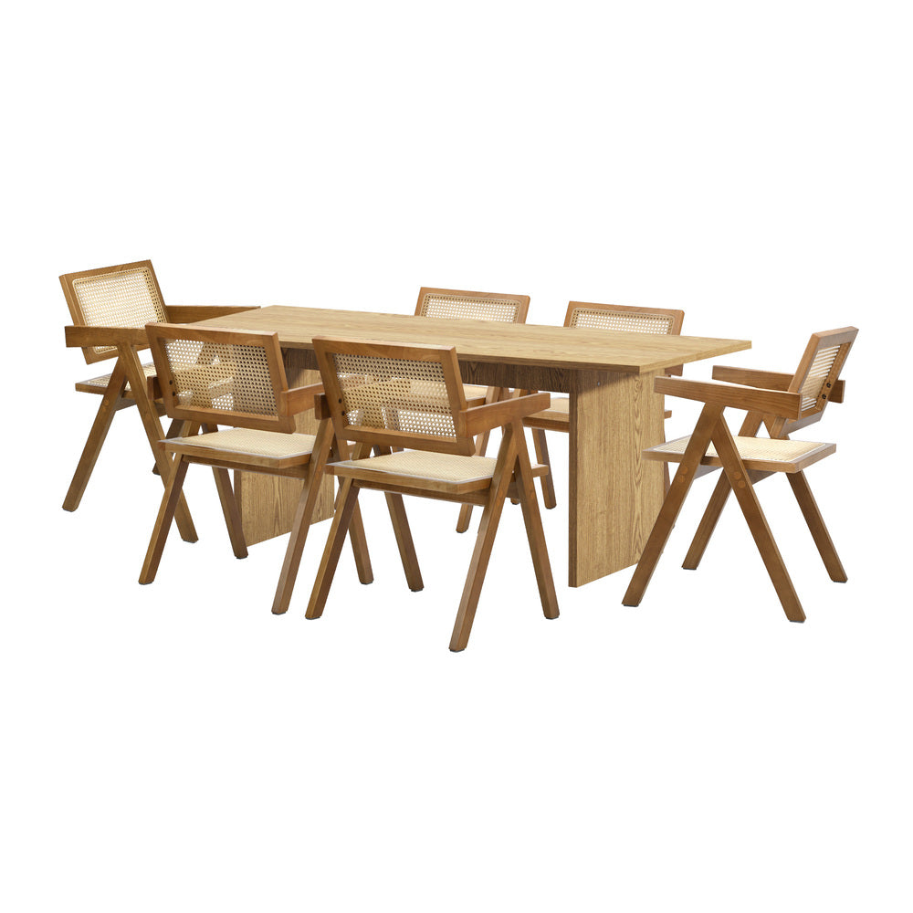 Oikiture 180cm Rectangular Dining Table with 6PCS Dining Chairs Wooden Walnut-Dining Sets-PEROZ Accessories