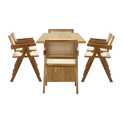 Oikiture 180cm Rectangular Dining Table with 6PCS Dining Chairs Wooden Walnut-Dining Sets-PEROZ Accessories