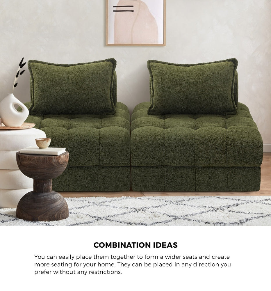 Oikiture 2 Seater Boucle Modular Sofa Armless TOFU Back Green-Sofa-PEROZ Accessories