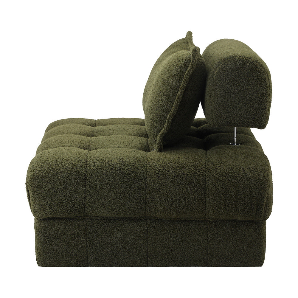 Oikiture 2 Seater Boucle Modular Sofa Armless TOFU Back Green-Sofa-PEROZ Accessories