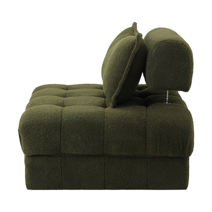 Oikiture 2 Seater Boucle Modular Sofa Armless TOFU Back Green-Sofa-PEROZ Accessories
