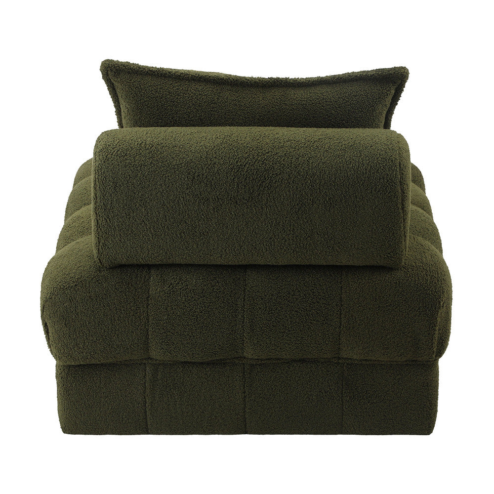 Oikiture 2 Seater Boucle Modular Sofa Armless TOFU Back Green-Sofa-PEROZ Accessories