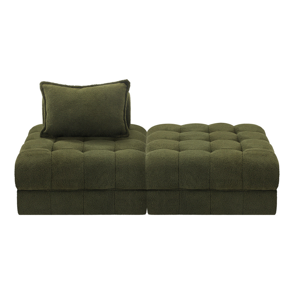 Oikiture 2 Seater Boucle Modular Sofa &amp; Ottoman Set Green-Sofa-PEROZ Accessories